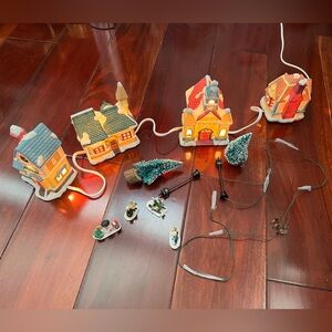 Christmas Village Houses Set, Village Houses Figurines with LED Light Christmas